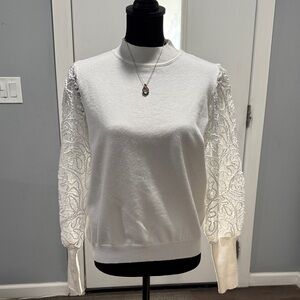 Nanette Lepore Ivory Lace Sleeve Hoodie